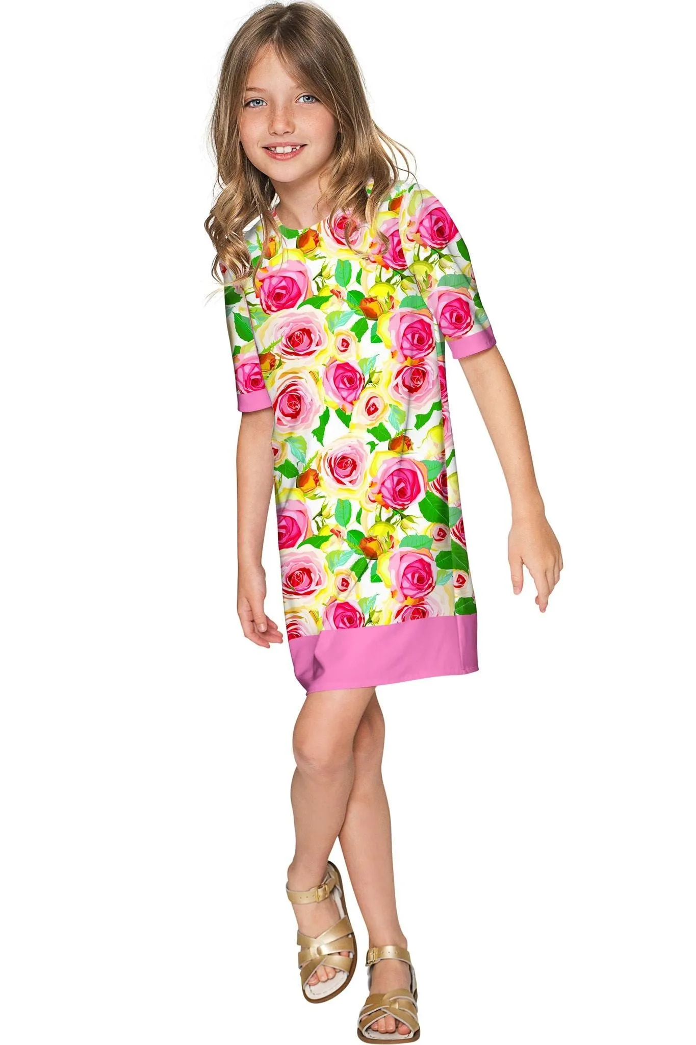 Rosarium Grace Pretty Summer Printed Shift Dress - Girls