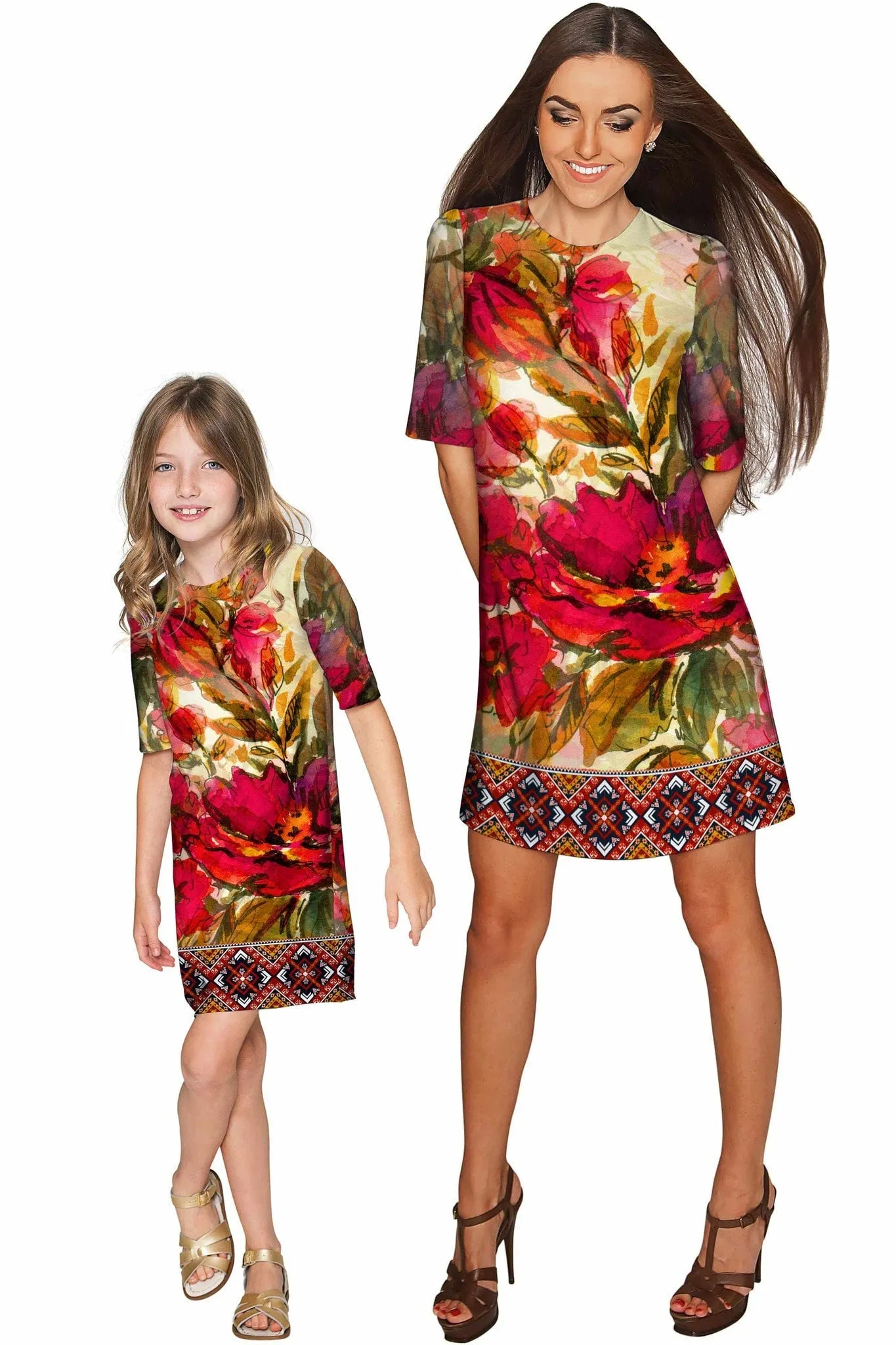 SAMPLE SALE - Free Spirit Grace Floral Red Boho Fall Shift Dress - Women