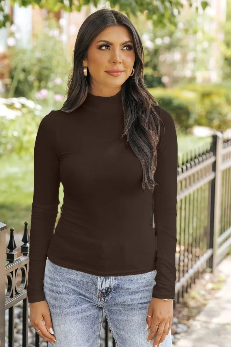 SANDERY Long Sleeve Shirts for Women Casual Mock Turtleneck Shirts Basic Ribbed Slim Fitted Cute Blouse