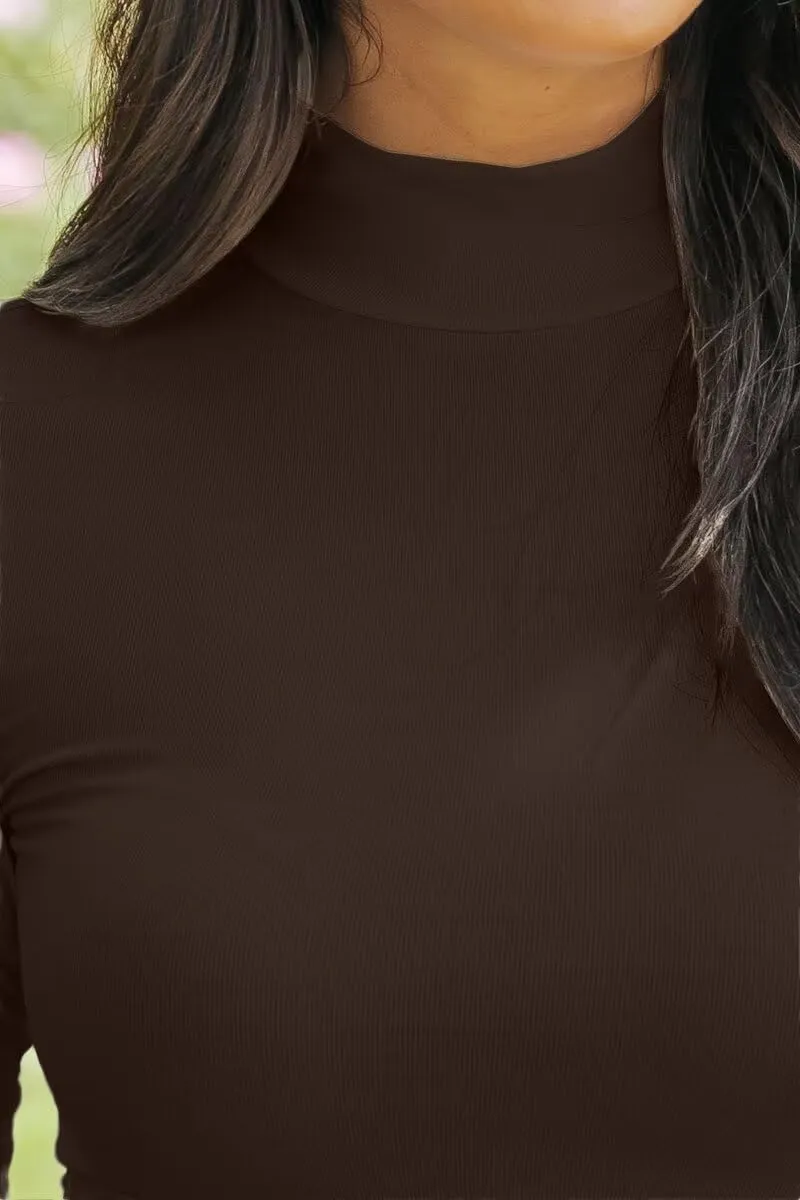 SANDERY Long Sleeve Shirts for Women Casual Mock Turtleneck Shirts Basic Ribbed Slim Fitted Cute Blouse