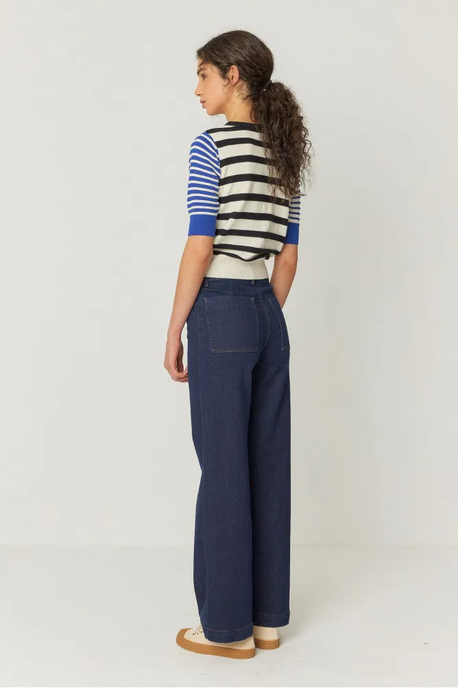 SKFK Muike Blue Black Stripe Knit Top