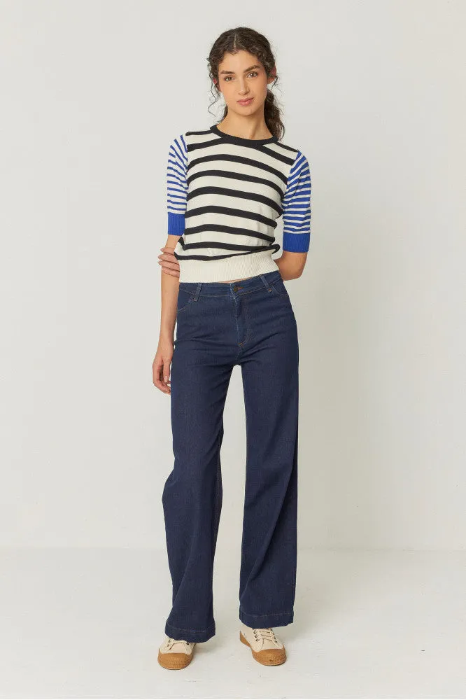 SKFK Muike Blue Black Stripe Knit Top