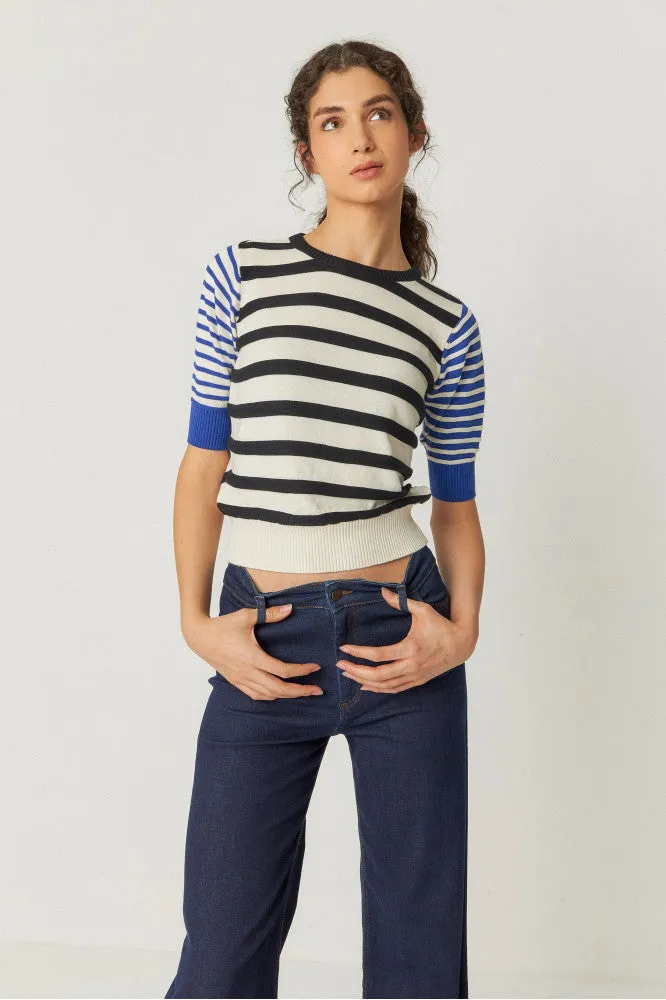 SKFK Muike Blue Black Stripe Knit Top