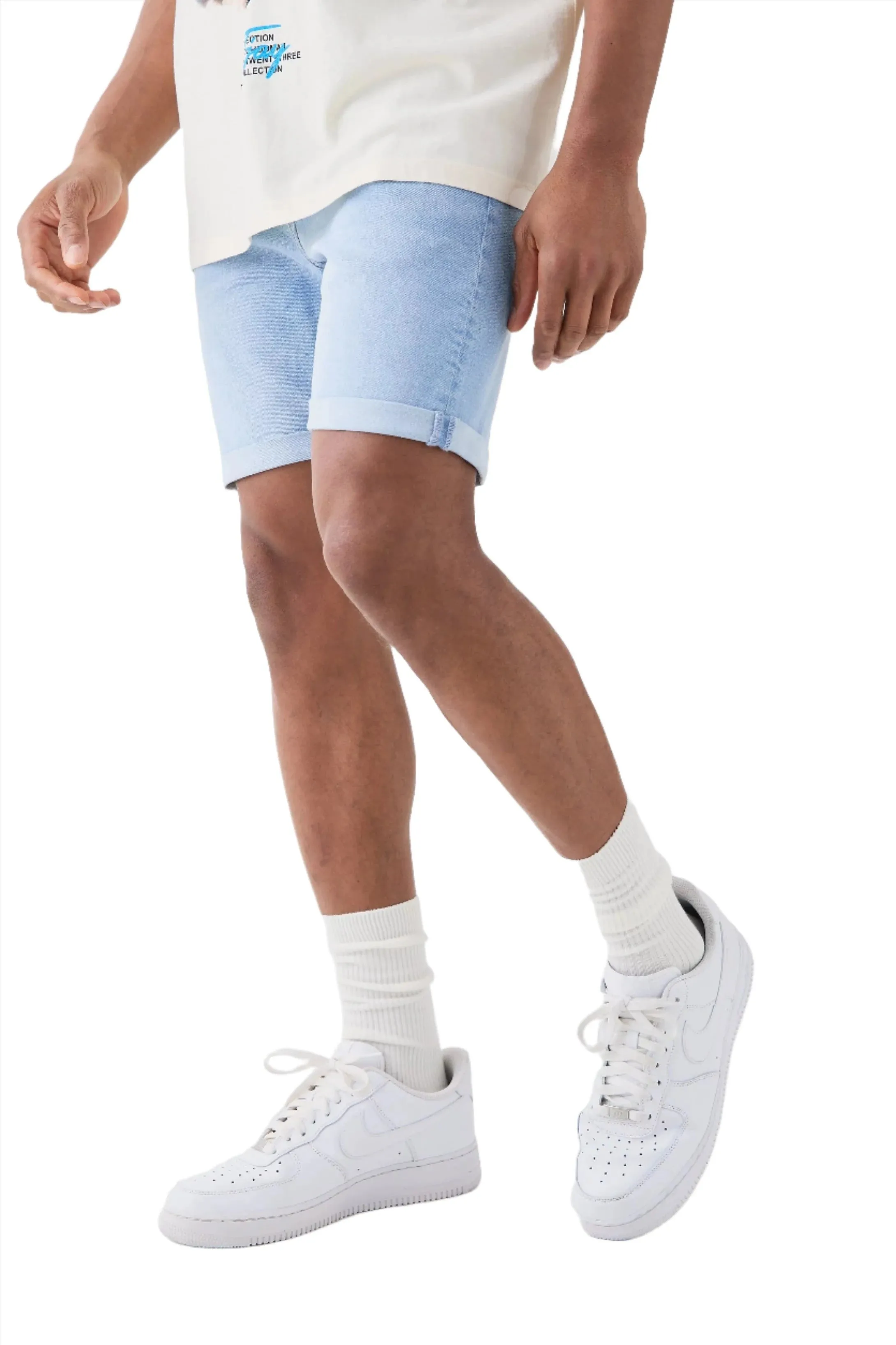 Skinny Stretch Denim Shorts - Light Blue