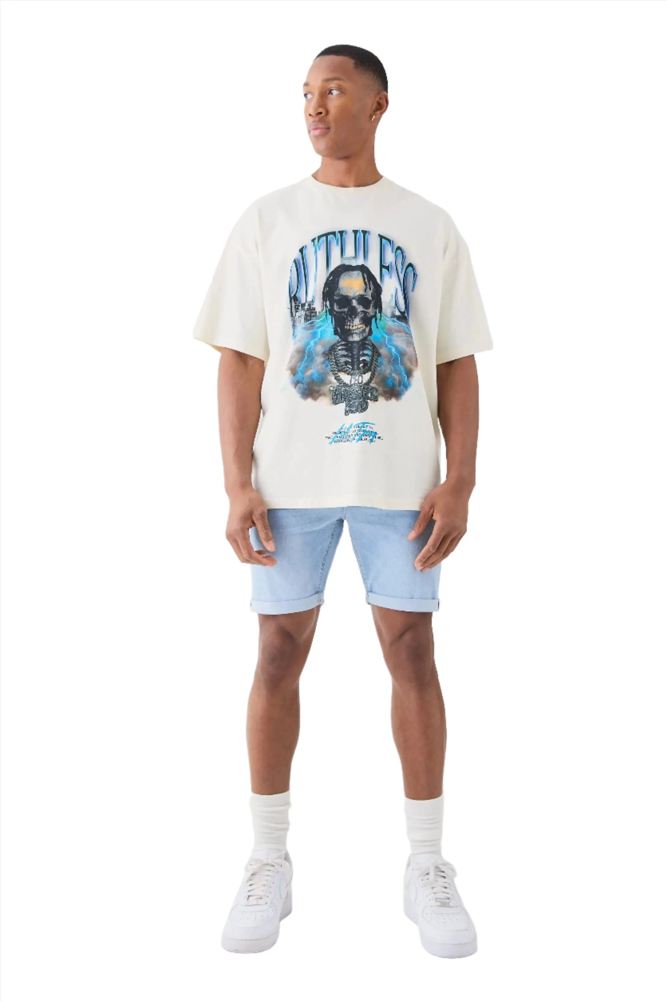 Skinny Stretch Denim Shorts - Light Blue