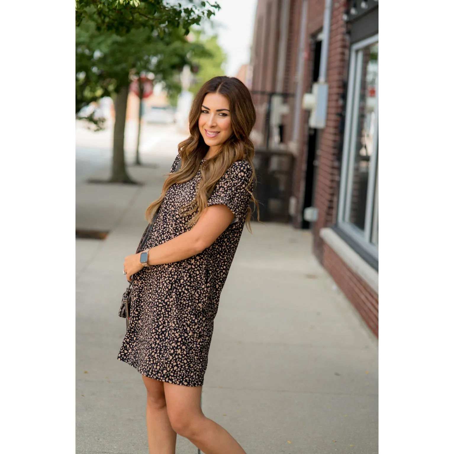 Spotted Pocket Shift Dress