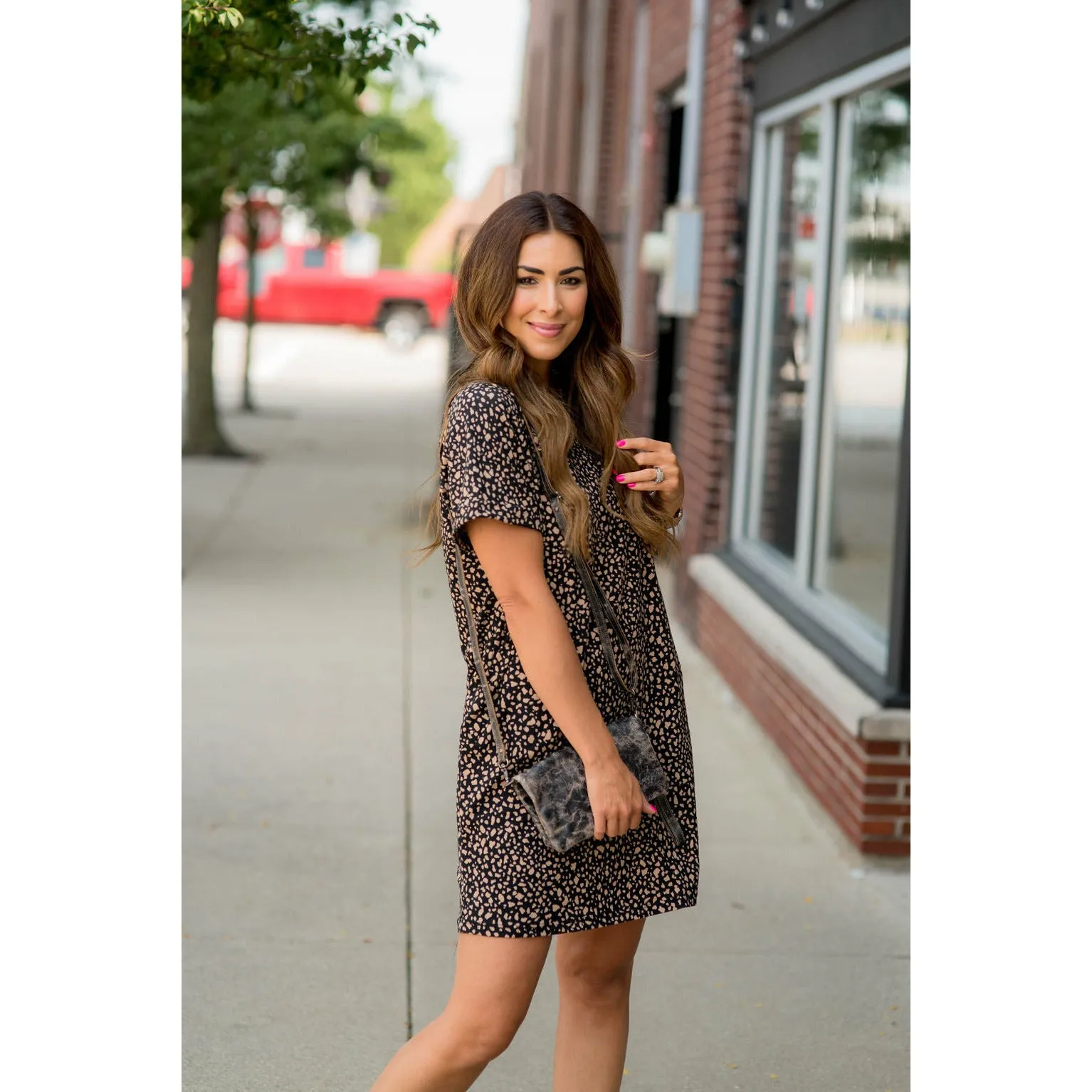 Spotted Pocket Shift Dress