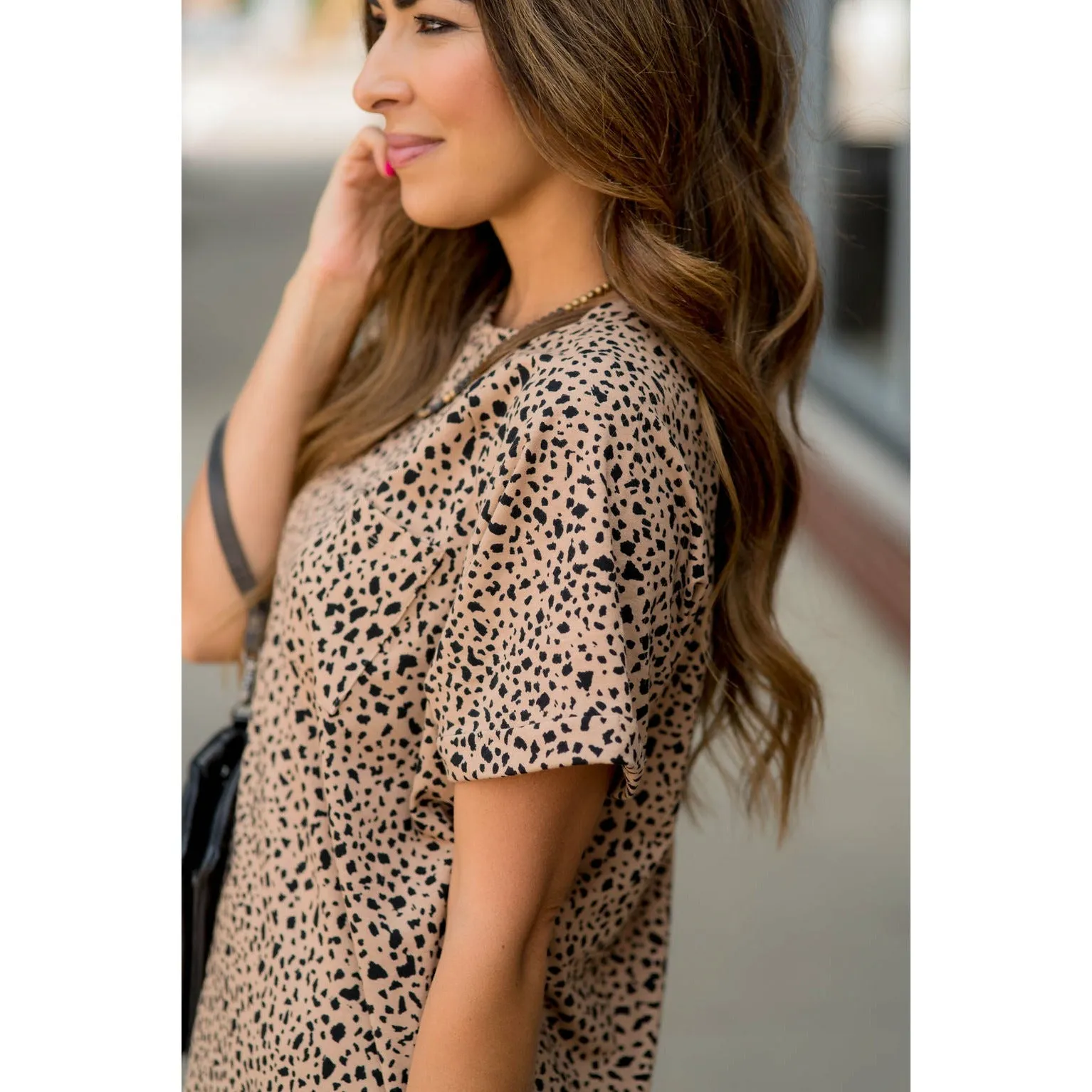 Spotted Pocket Shift Dress