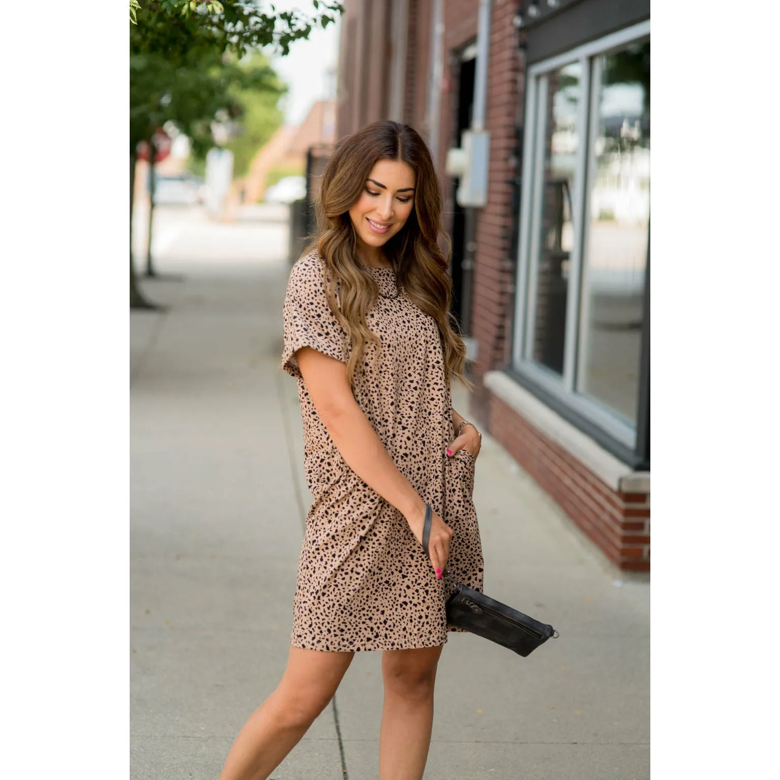 Spotted Pocket Shift Dress