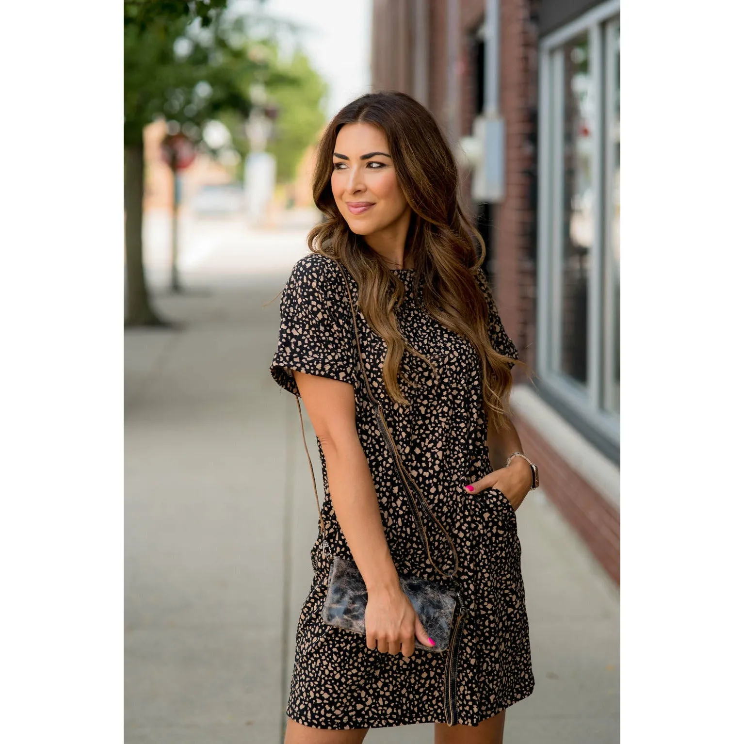 Spotted Pocket Shift Dress