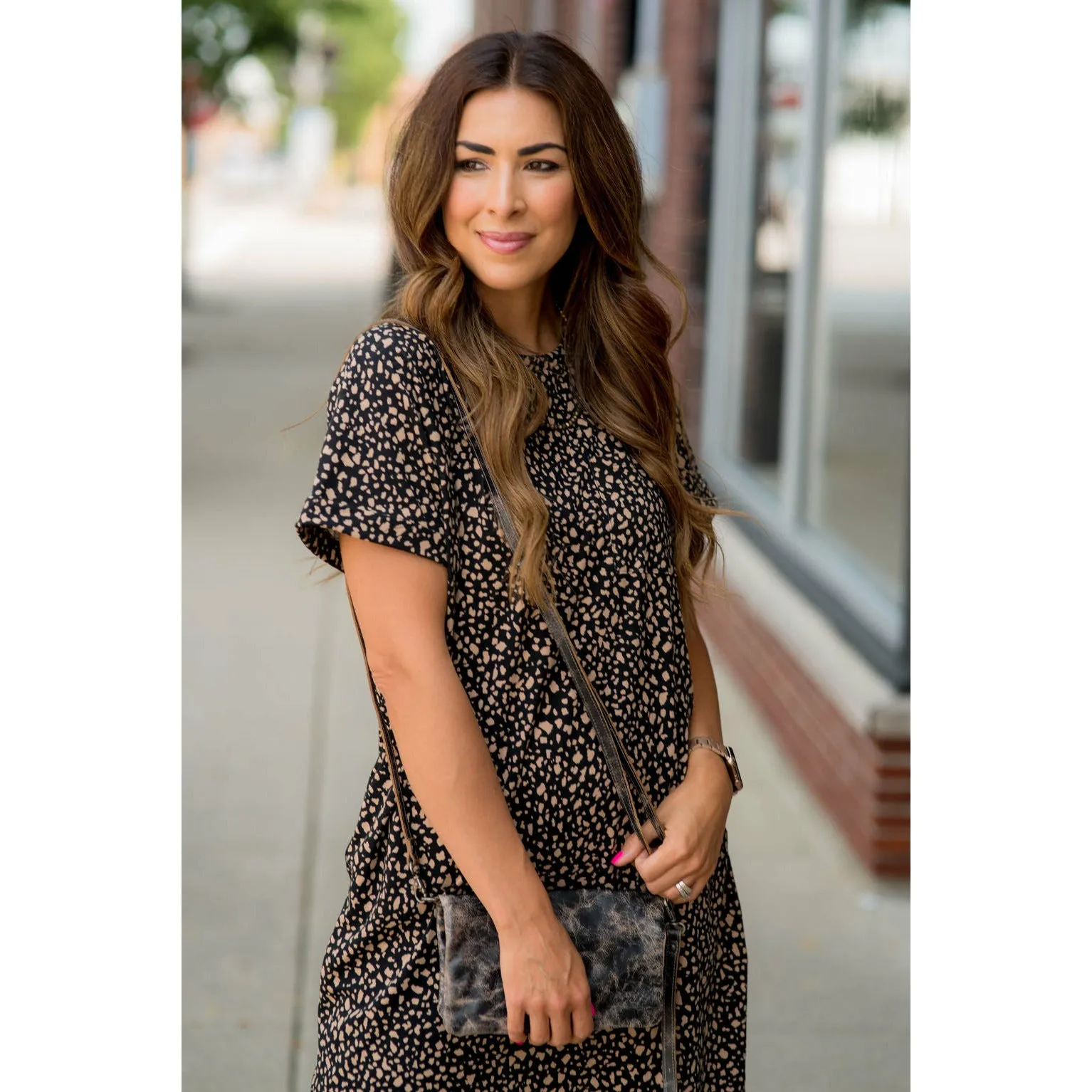 Spotted Pocket Shift Dress