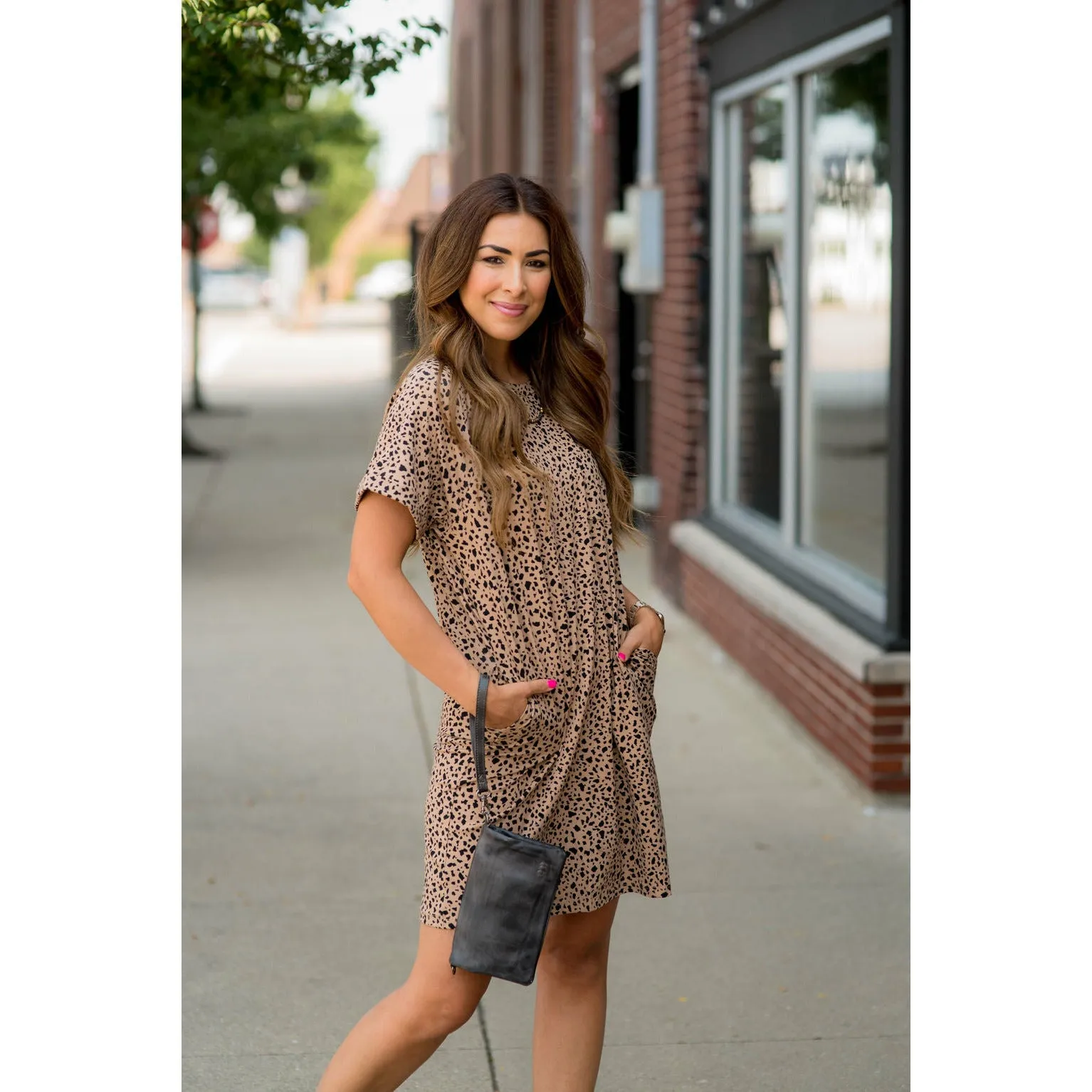 Spotted Pocket Shift Dress