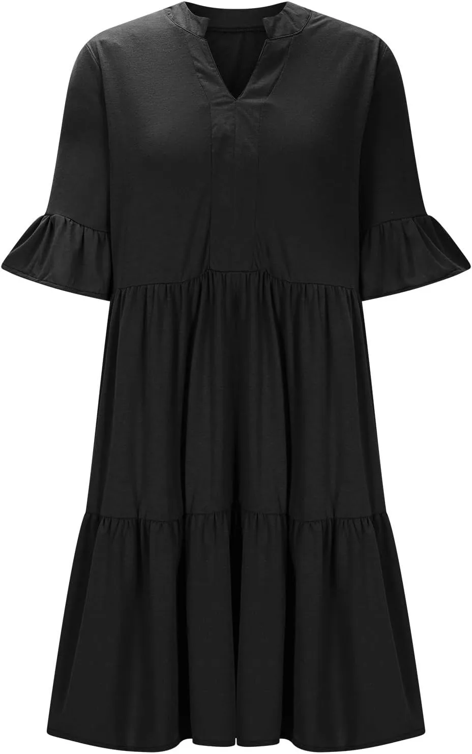 Summer Dresses for Women Casual Ruffle Sleeve Button Down Shirt Dress Tiered Flowy Shift Sundresses with Pockets