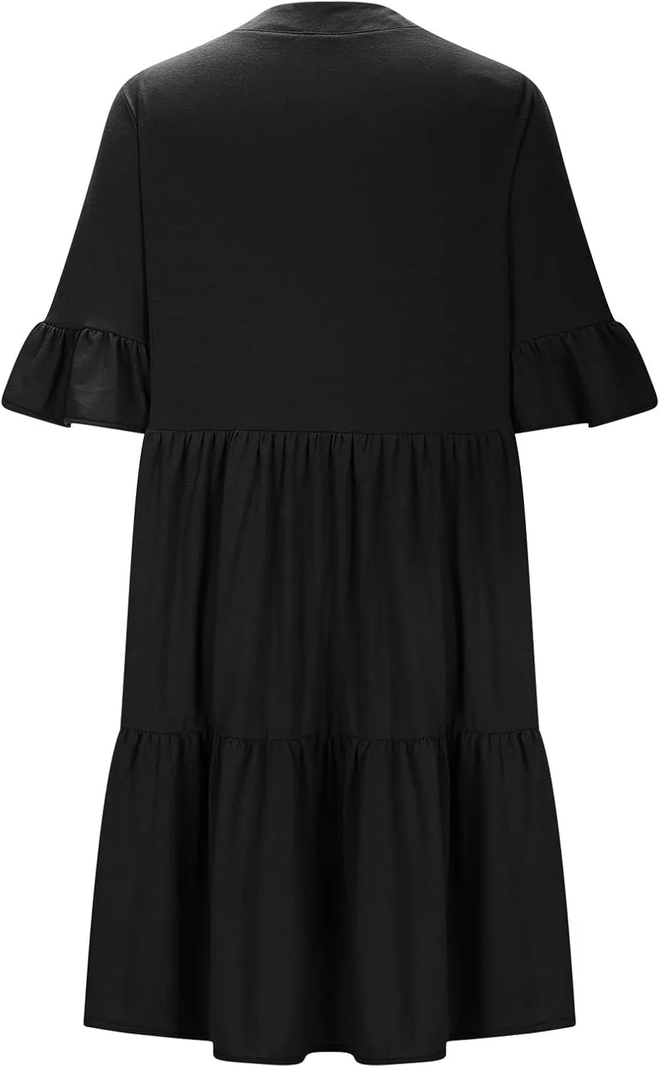 Summer Dresses for Women Casual Ruffle Sleeve Button Down Shirt Dress Tiered Flowy Shift Sundresses with Pockets