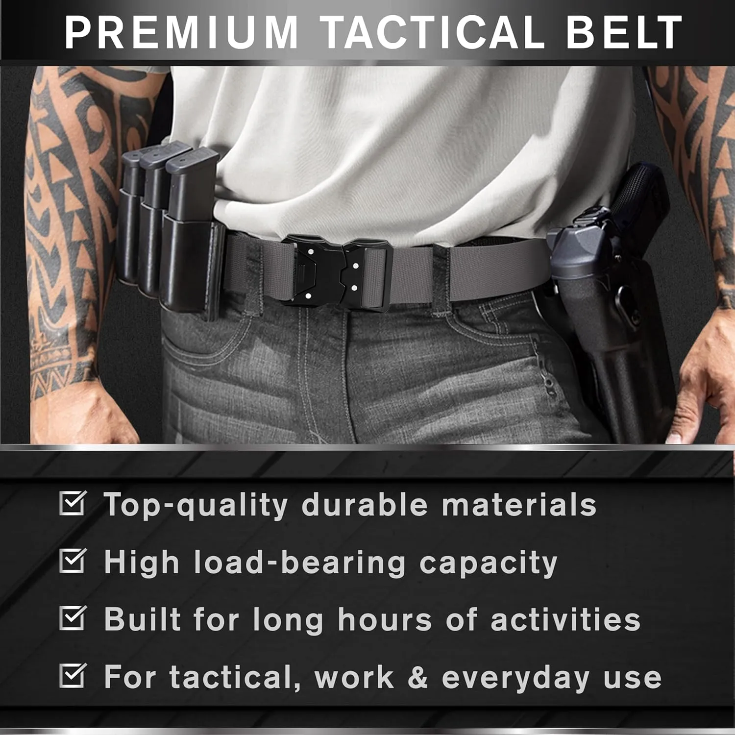 TECEUM Tactical Belt  Heavy-Duty & Quick Release  Military, Work, Rigger, Duty & Utility Belt for Men