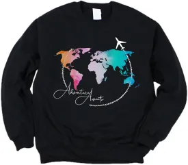 Travel Sweatshirt, Traveler Shirt, Adventure Awaits Sweater, Adventure Trip T Shirt, Airplane World Map Tee, Holiday Sweatshirt