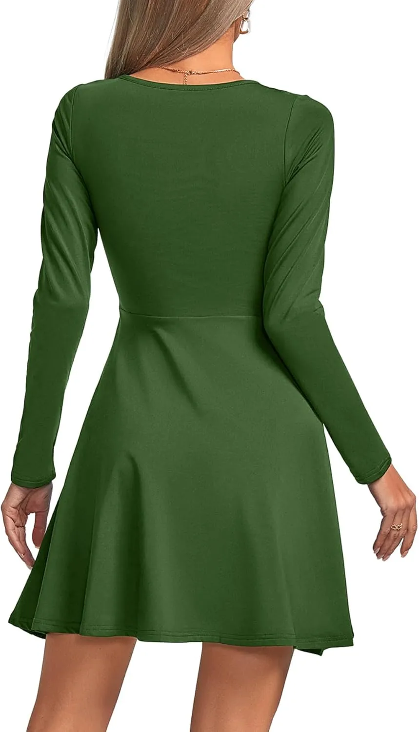 Umenlele Women's Scoop Neck Long Sleeve Dresses Casual Flowy Swing Mini Short Wrap Skater Dress