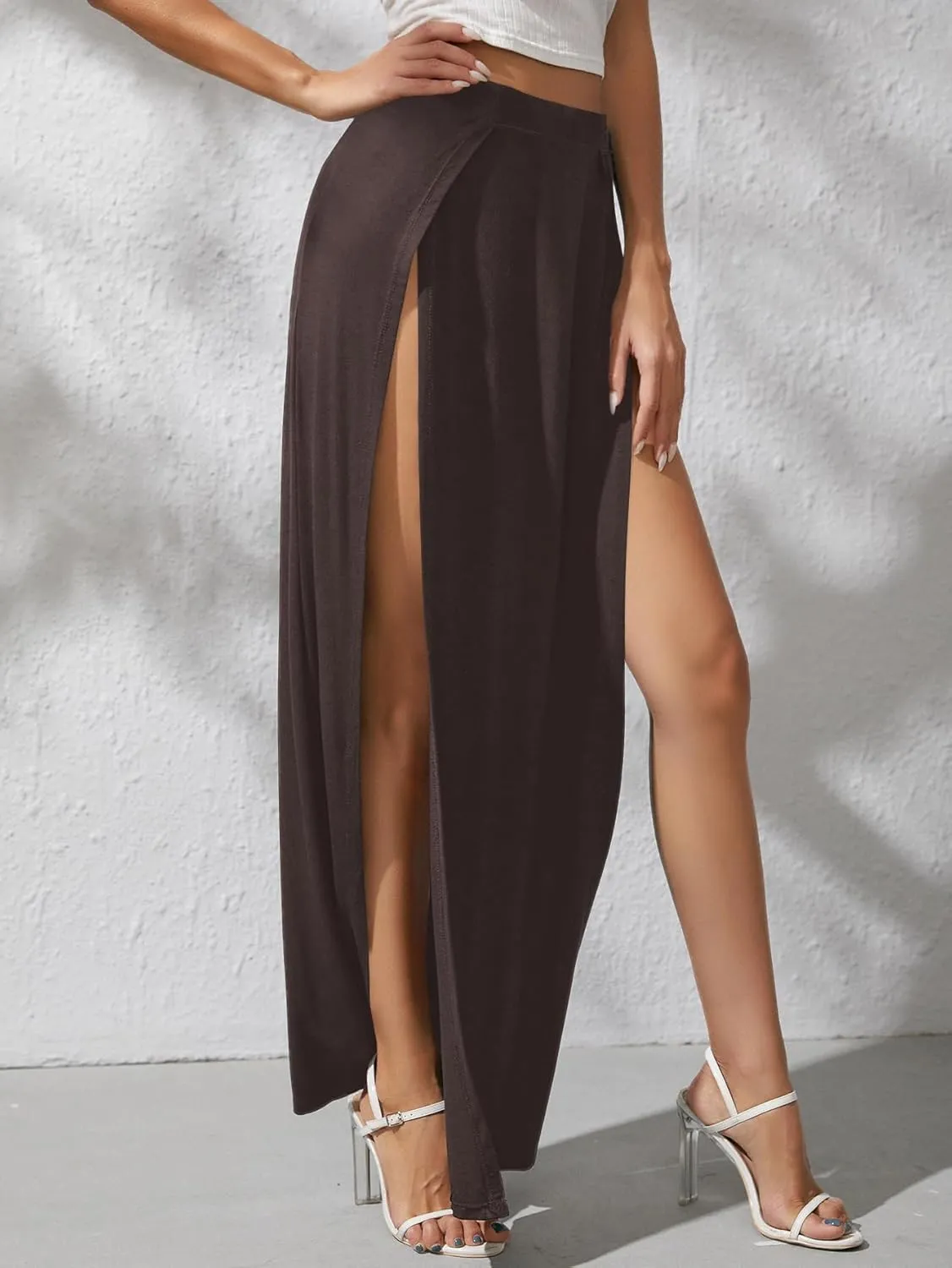Verdusa Women's Elastic Waist High Split Wrap Flowy Long Maxi Skirt
