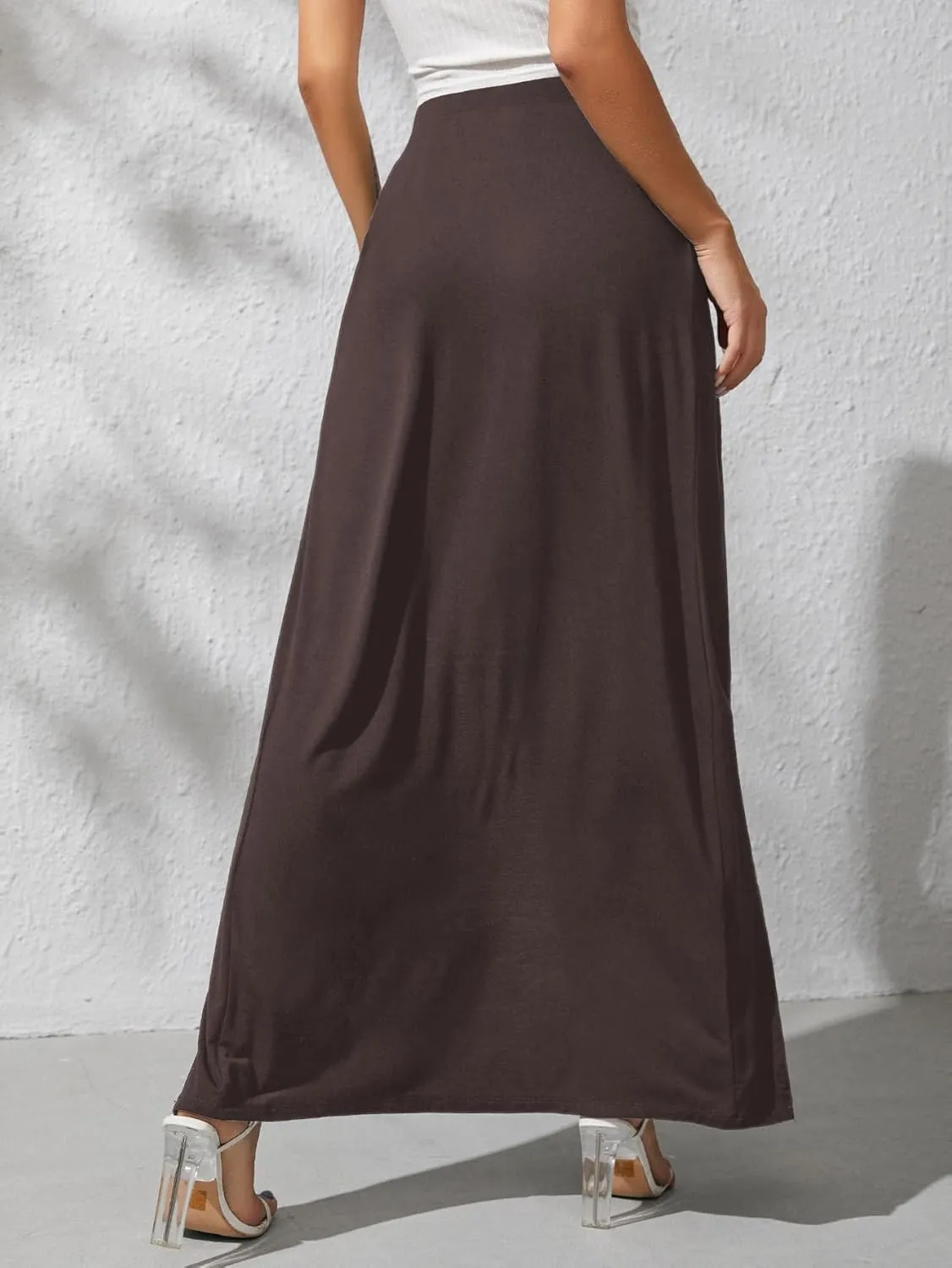 Verdusa Women's Elastic Waist High Split Wrap Flowy Long Maxi Skirt