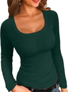 VICHYIE Womens Summer Short Sleeve Tops Square Neck Ribbed Slim Fitted Shirts Casual Tee Tshirt