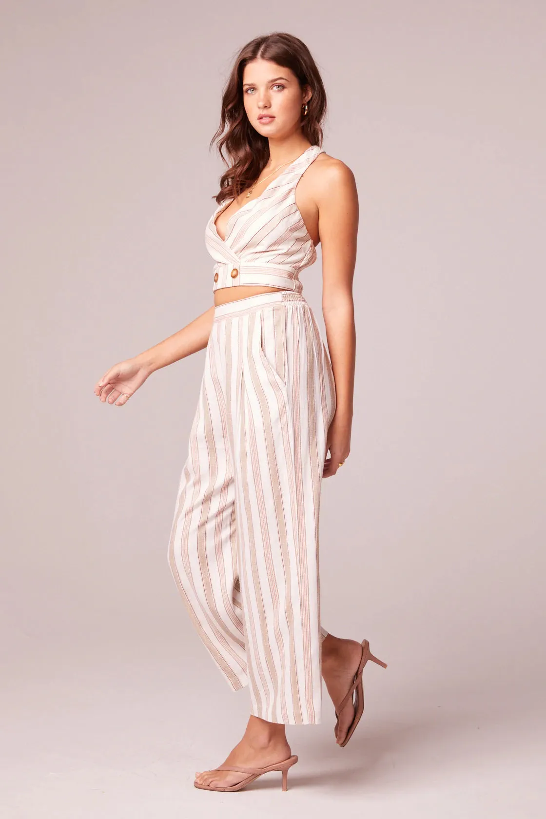 Walk On Biege Striped Wide Leg Pants