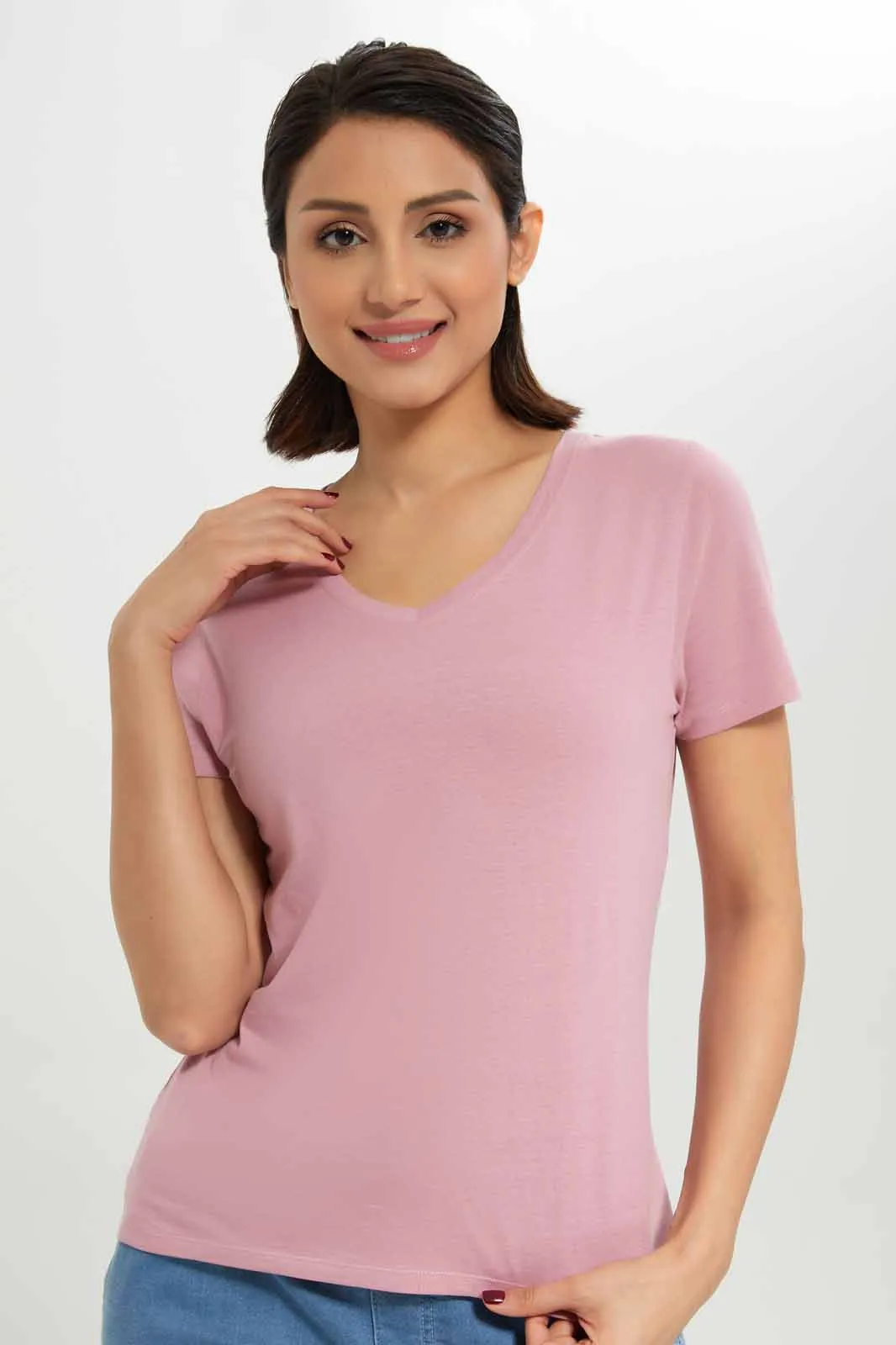 Women Lilac V- Neck T-Shirt