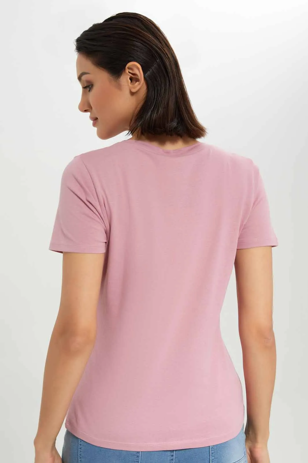 Women Lilac V- Neck T-Shirt