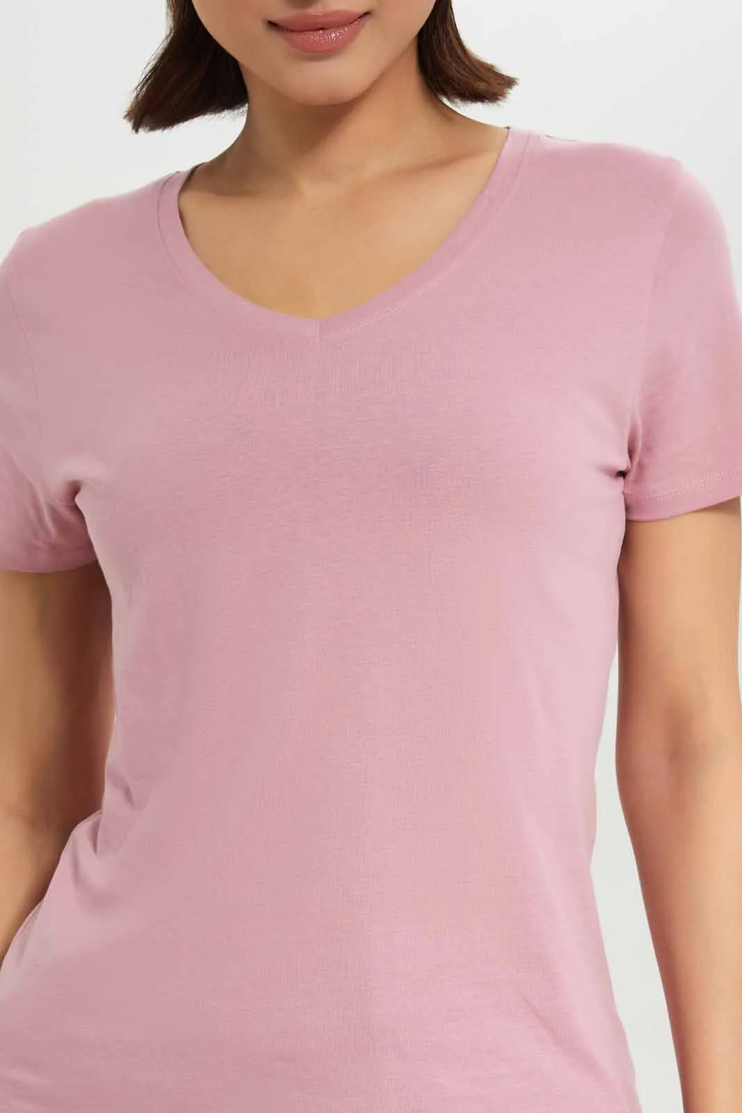 Women Lilac V- Neck T-Shirt