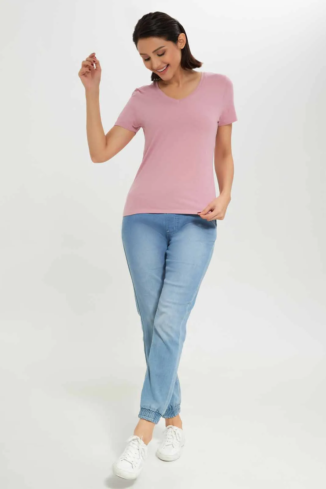 Women Lilac V- Neck T-Shirt