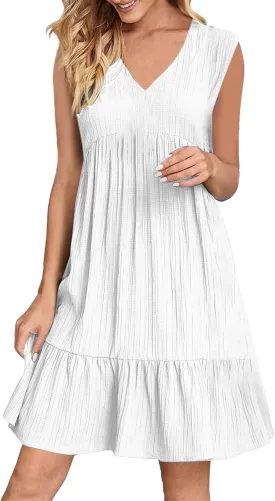 ZEFOTIM Sundresses for Women Spring Simple Sleeveless Floral Mini Dress V Neck Ruffle Hem Dresses