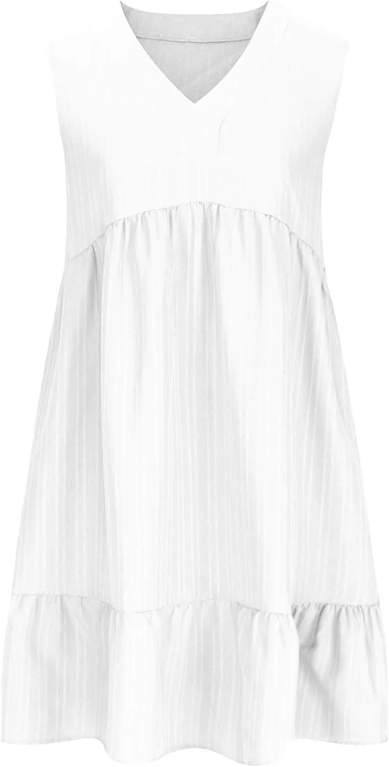 ZEFOTIM Sundresses for Women Spring Simple Sleeveless Floral Mini Dress V Neck Ruffle Hem Dresses