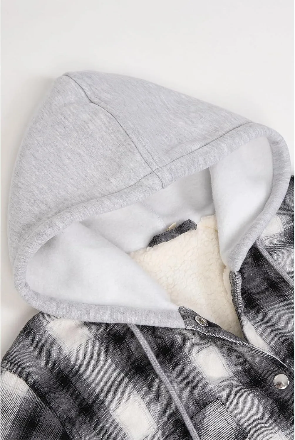 ZENTHACE Women's Flannel Shirt Jacket with Hood,Sherpa Lined Plaid Shacket Jackets,Snap Button Front
