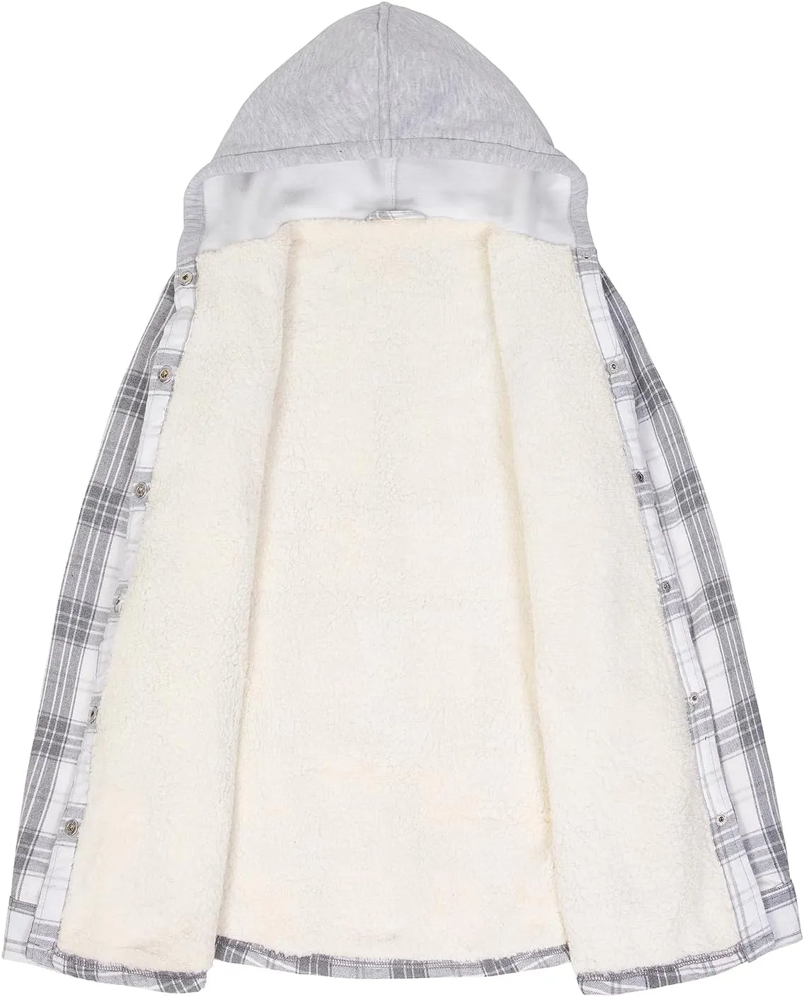 ZENTHACE Women's Flannel Shirt Jacket with Hood,Sherpa Lined Plaid Shacket Jackets,Snap Button Front