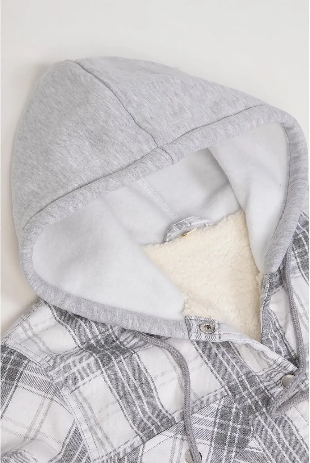 ZENTHACE Women's Flannel Shirt Jacket with Hood,Sherpa Lined Plaid Shacket Jackets,Snap Button Front