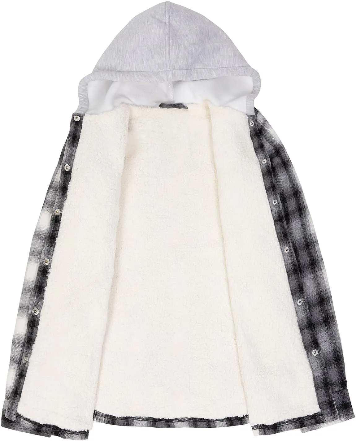 ZENTHACE Women's Flannel Shirt Jacket with Hood,Sherpa Lined Plaid Shacket Jackets,Snap Button Front