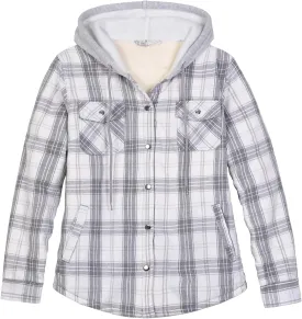 ZENTHACE Women's Flannel Shirt Jacket with Hood,Sherpa Lined Plaid Shacket Jackets,Snap Button Front