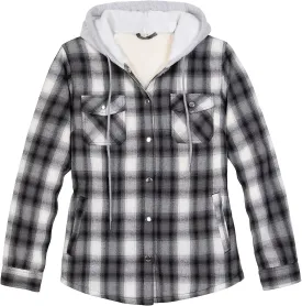 ZENTHACE Women's Flannel Shirt Jacket with Hood,Sherpa Lined Plaid Shacket Jackets,Snap Button Front